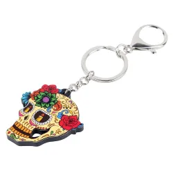 llaveroCalavera acrílica con flores - llavero