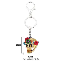 Tête de mort en acrylique avec fleurs - porte-clés