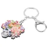 Akryl Halloween kranium med blomster - nøglering