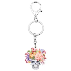 llaveroCalavera de acrílico de Halloween con flores - llavero