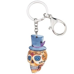 Crâne d'Halloween avec chapeau - porte-clés en acrylique