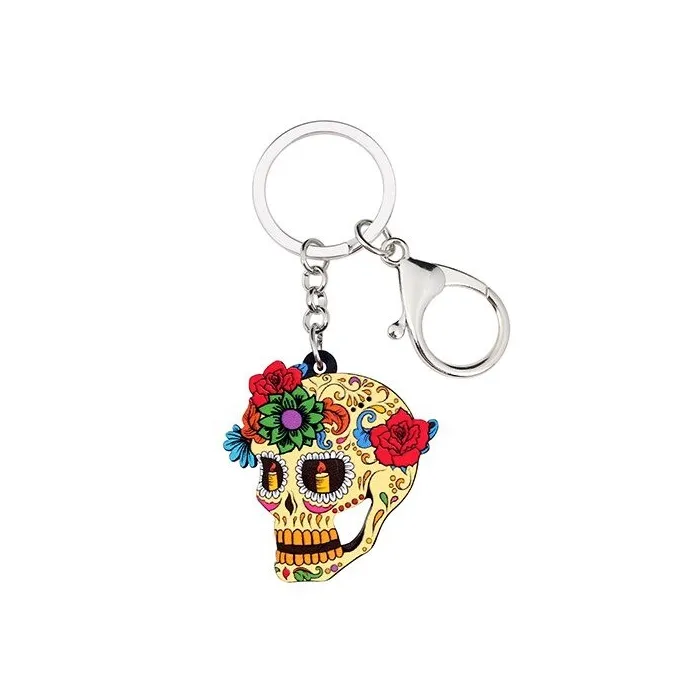 llaveroCalavera acrílica con flores - llavero