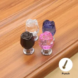 Boutons de meubles luxueux - forme de rose en cristal de verre