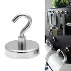 ImanesGancho magnético para colgar - fuerte imán de neodimio - 32 mm - 5,5 kg