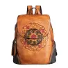 Sac à dos rétro pour femme - gaufrage floral - cuir véritable - grande capacité