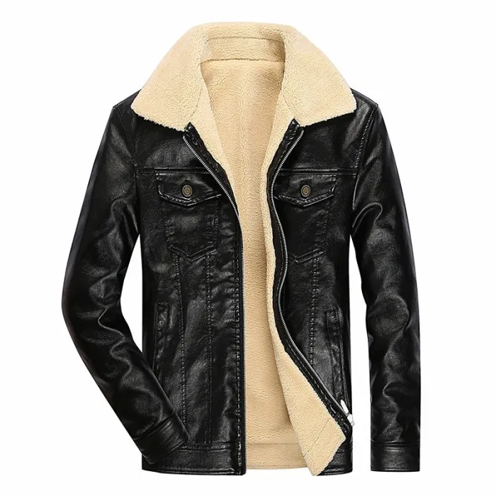 Leren winterjas met fleece & rits - slimJassen