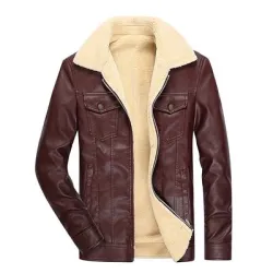 Leren winterjas met fleece & rits - slimJassen