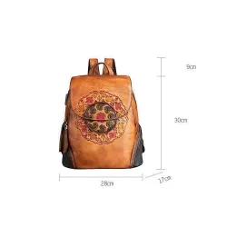 Women's retro backpack - floral embossing - genuine leather - large capacityBackpacks