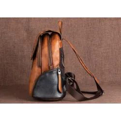 MochilasMochila retro mujer - estampado floral - piel genuina - gran capacidad