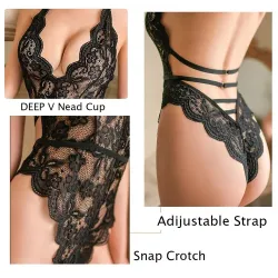 Bodysuit med gjennomsiktig blonder - sexy undertøy