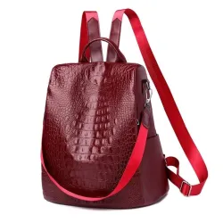 Modischer Vintage Rucksack - multifunktionale Umhängetasche aus Leder - Schlangenhautmuster