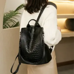 Fashionable vintage backpack - multifunction shoulder leather bag - snake skin patternBackpacks