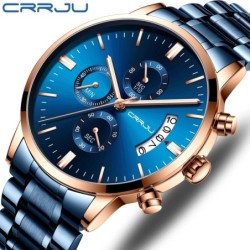 CRRJU - montre bleue de luxe - Quartz - acier inoxydable - étanche