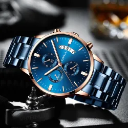 CRRJU - montre bleue de luxe - Quartz - acier inoxydable - étanche