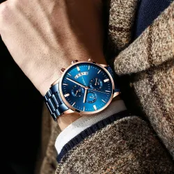 RelojesCRRJU - lujoso reloj azul - Cuarzo - acero inoxidable - resistente al agua