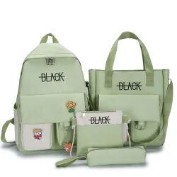 Mochila de grande capacidade - bolsa - bolsa de ombro - estojo - impressão de letras - conjunto de 4 peças