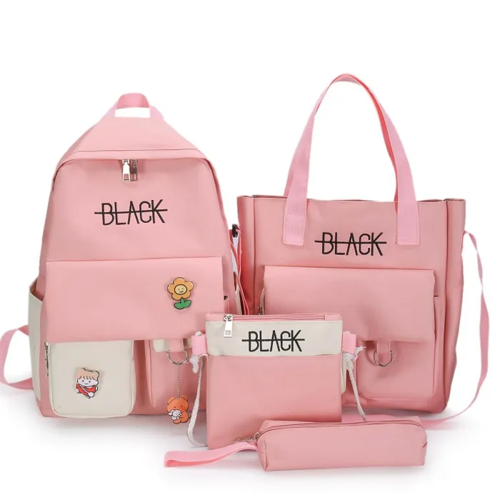 Mochila de grande capacidade - bolsa - bolsa de ombro - estojo - impressão de letras - conjunto de 4 peças