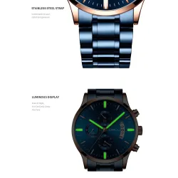 CRRJU - montre bleue de luxe - Quartz - acier inoxydable - étanche