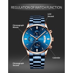 CRRJU - relógio azul luxuoso - Quartzo - aço inoxidável - à prova d'água