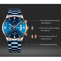CRRJU - montre bleue de luxe - Quartz - acier inoxydable - étanche