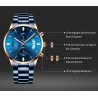 CRRJU - montre bleue de luxe - Quartz - acier inoxydable - étanche