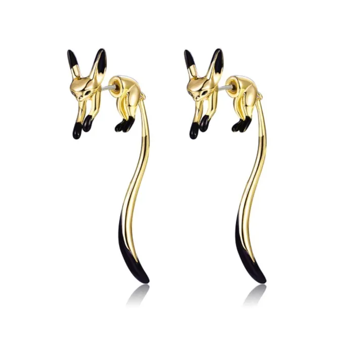 AretesPendientes colgantes elegantes - zorrito - esmalte negro - plata - oro - oro rosa