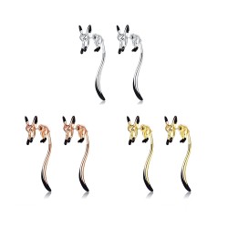 Boucles d'oreilles pendantes élégantes - petit renard - émail noir - argent - or - or rose