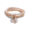 Elegant three-piece bracelet - with crystal hearts - silver - gold - rose goldBracelets