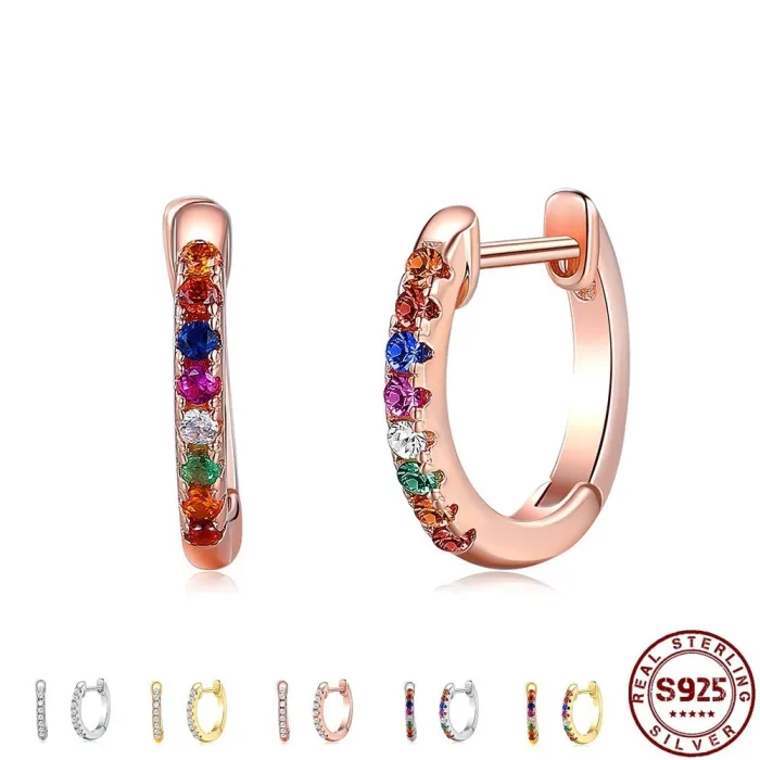 Eleganti orecchini a cerchio piccoli - con zirconi - Argento 925