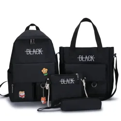 Mochila de grande capacidade - bolsa - bolsa de ombro - estojo - impressão de letras - conjunto de 4 peças