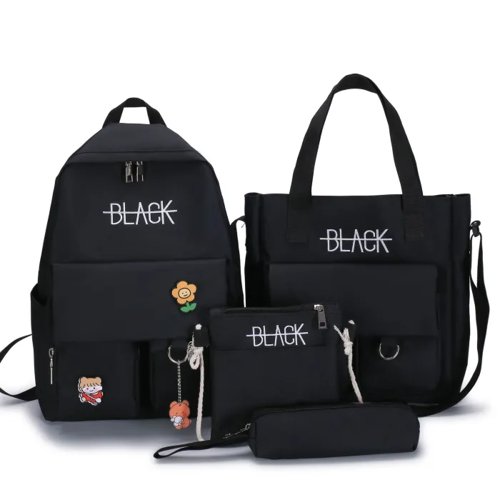 Mochila de grande capacidade - bolsa - bolsa de ombro - estojo - impressão de letras - conjunto de 4 peças