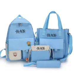 Mochila de grande capacidade - bolsa - bolsa de ombro - estojo - impressão de letras - conjunto de 4 peças