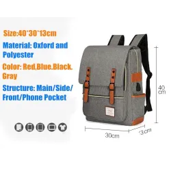 Sac à dos vintage - sac pour ordinateur portable 15,6" - port de charge USB