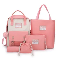 Trendiges Leinentaschen-Set - Rucksack - Umhängetasche - Handtasche - Federmäppchen - kleines Täschchen - 5-tlg