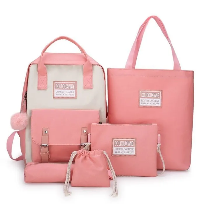 Trendy canvas bags set - backpack - shoulder bag - handbag - pencil case - small pouch - 5 piecesSets