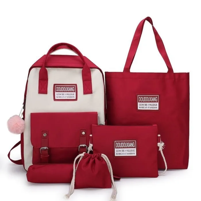 Set borse trendy in tela - zaino - tracolla - borsetta - astuccio - pochette - 5 pezzi