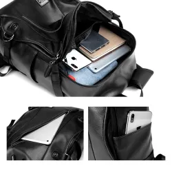 MochilasMochila de cuero de moda - bolsa para computadora portátil de 15,6 pulgadas - orificio para auriculares - resistente ...