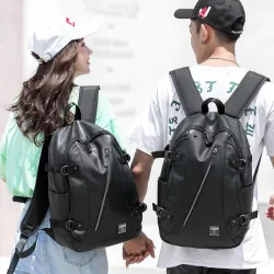 Sac à dos en cuir à la mode - sac pour ordinateur portable 15,6 pouces - trou pour écouteurs - étanche