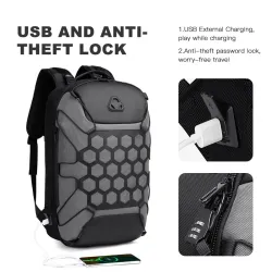 Moderiktig ryggsäck - 15,6 tums laptopväska - stöldskyddslås - USB-laddningsport - vattentät