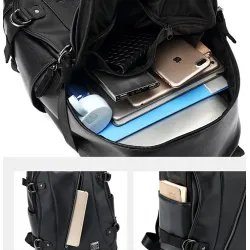Sac à dos en cuir à la mode - sac pour ordinateur portable 15,6 pouces - trou pour écouteurs - étanche