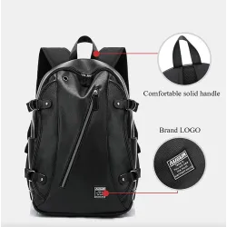 MochilasMochila de cuero de moda - bolsa para computadora portátil de 15,6 pulgadas - orificio para auriculares - resistente ...