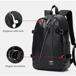 MochilasMochila de cuero de moda - bolsa para computadora portátil de 15,6 pulgadas - orificio para auriculares - resistente ...