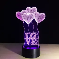 Lampe acrylique 3D - écran tactile - télécommande - LOVE / coeurs