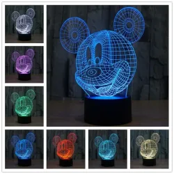 Lampe LED 3D - veilleuse - USB - interrupteur tactile / télécommande - personnages de dessins animés