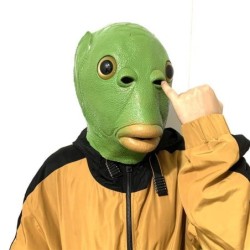 Zabawna maska na całą twarz - zielona głowa ryby - Halloween - festiwaleMaski