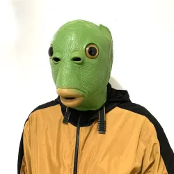 Rolig helmask - grönt fiskhuvud - Halloween - festivaler