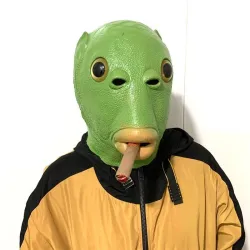 Rolig helmask - grönt fiskhuvud - Halloween - festivaler