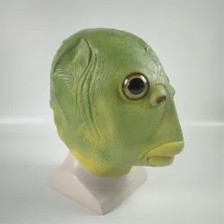 Morsom helmaske - grønt fiskehode - Halloween - festivaler