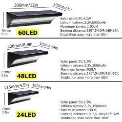 Utendørs solcelle LED-lys - vanntett vegglampe - med bevegelsessensor