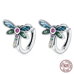Colourful crystal dragonfly - stud earrings - 925 sterling silver